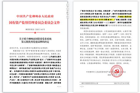 公司黨委黨建品牌獲評為柳州市國資委黨委系統(tǒng)優(yōu)秀黨建品牌